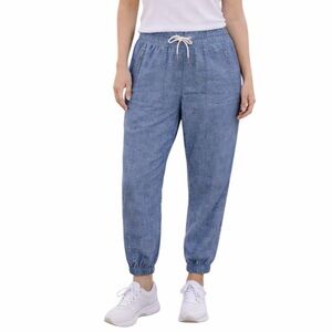 Athleta Cabo Linen Jogger Pants Zip Pockets Chambray Blue Women’s Size 8P Petite